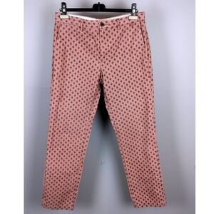 Club Monaco High Waisted 100% Cotton Slim Fit Geometric Print Pants Pink Pattern